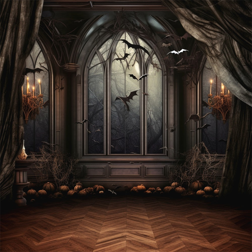 Halloween Horror Fenster Fledermäuse Kerzenhintergrund RR7-459