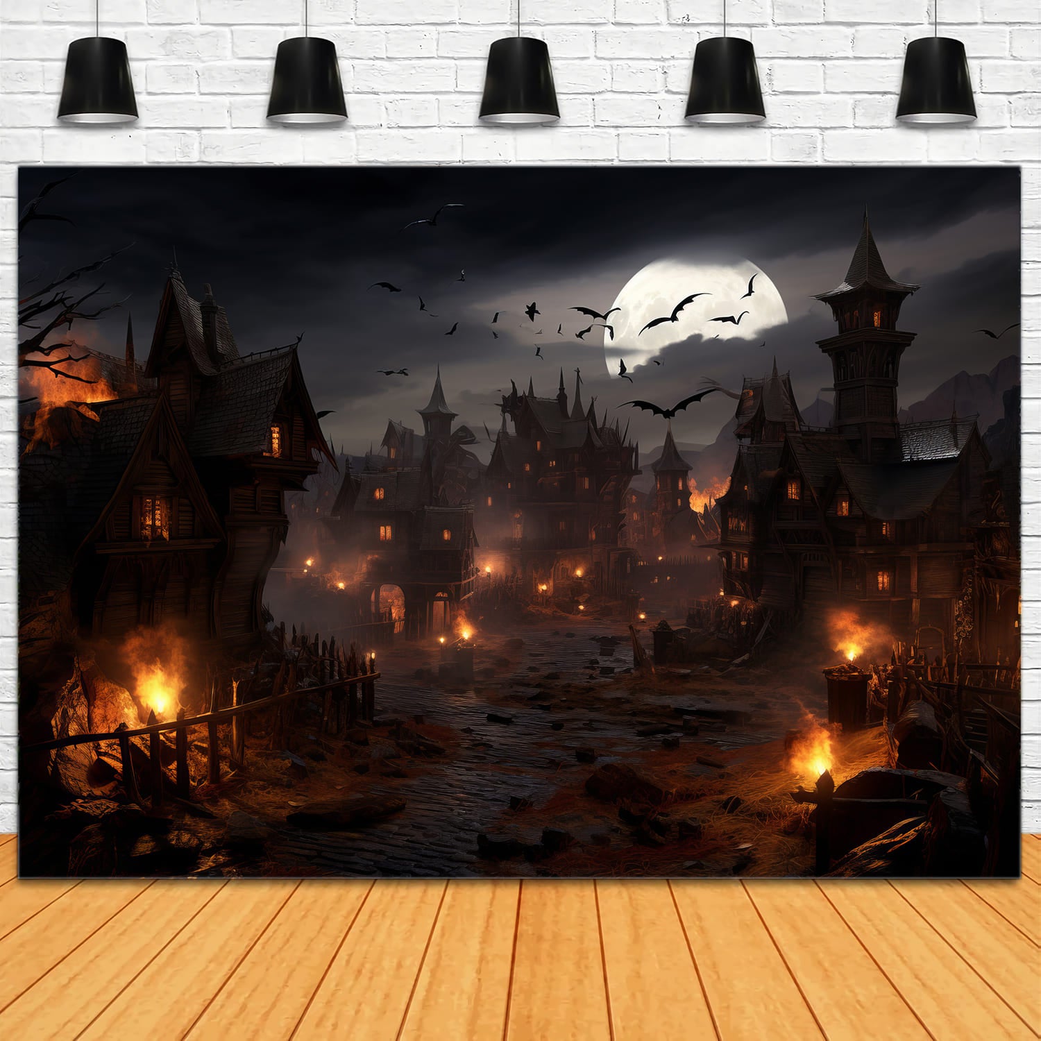 Halloween Horror Nacht Fledermäuse Flammen Backdrop RR7-46