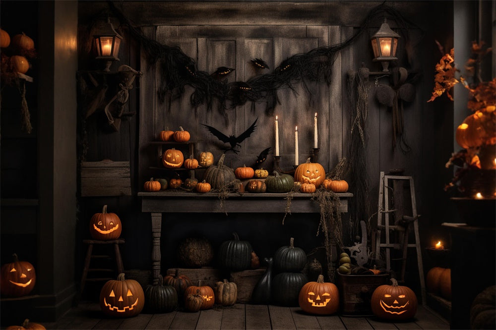 Halloween Holzwand Kürbis Fledermäuse Hintergrund RR7-469