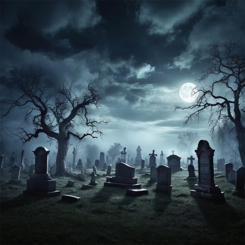 Gespenstische Halloween Friedhof Vollmond Kulisse RR7-472