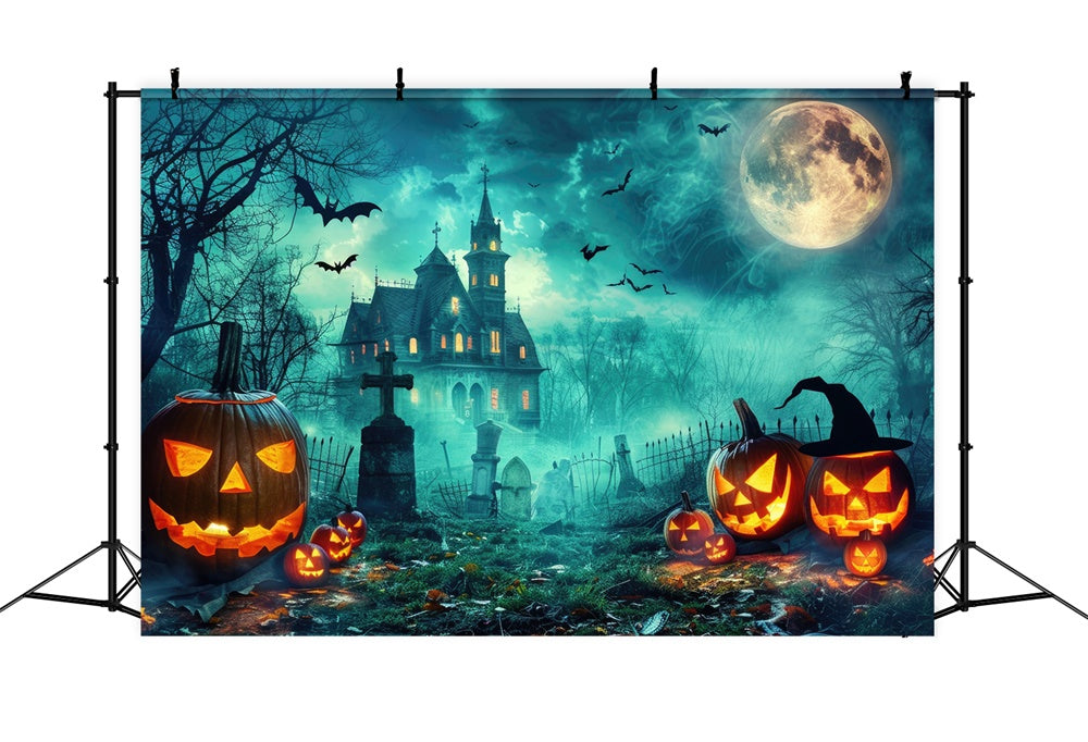 Friedhof Geisterhaus Halloween Mond Kulisse RR7-477