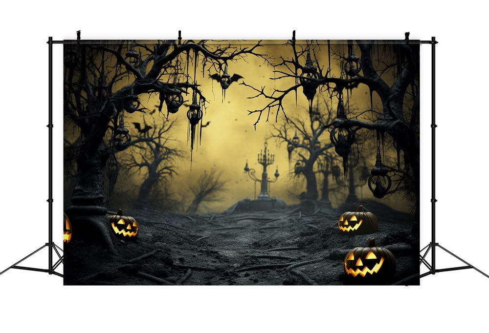 Halloween Wald Verdorrte Bäume Kürbis Fotokulisse RR7-480