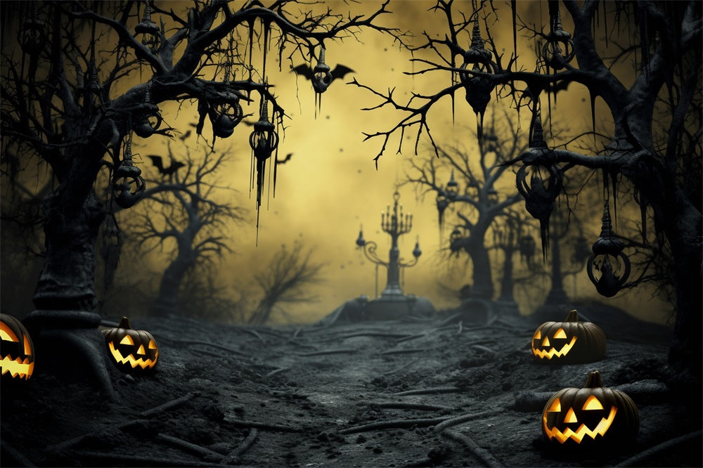 Halloween Wald Verdorrte Bäume Kürbis Fotokulisse RR7-480