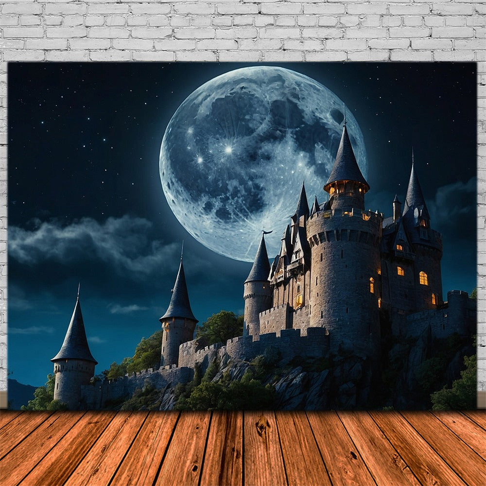 Halloween Schloss Vollmond Fotohintergrund RR7-481
