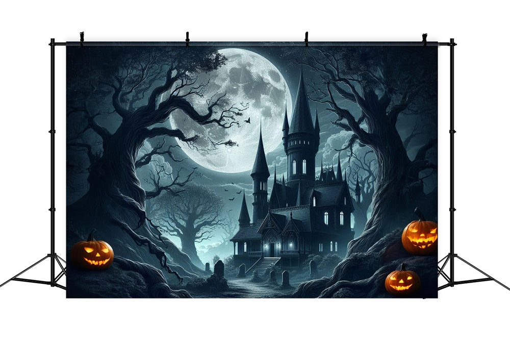 Halloween Gespenstisches Schloss Vollmond Fotohintergrund RR7-484