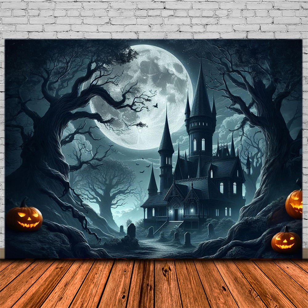 Halloween Gespenstisches Schloss Vollmond Fotohintergrund RR7-484