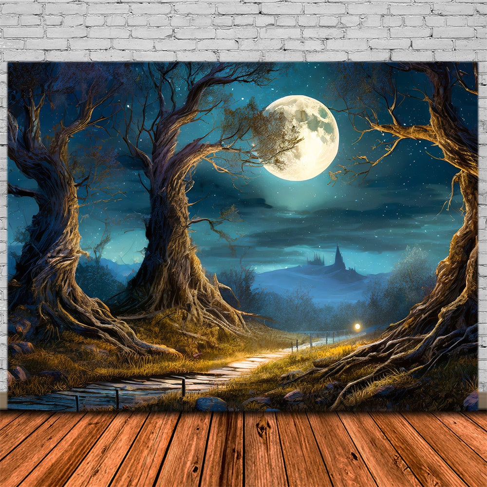Halloween Nacht Wald Vollmond Kulisse RR7-490