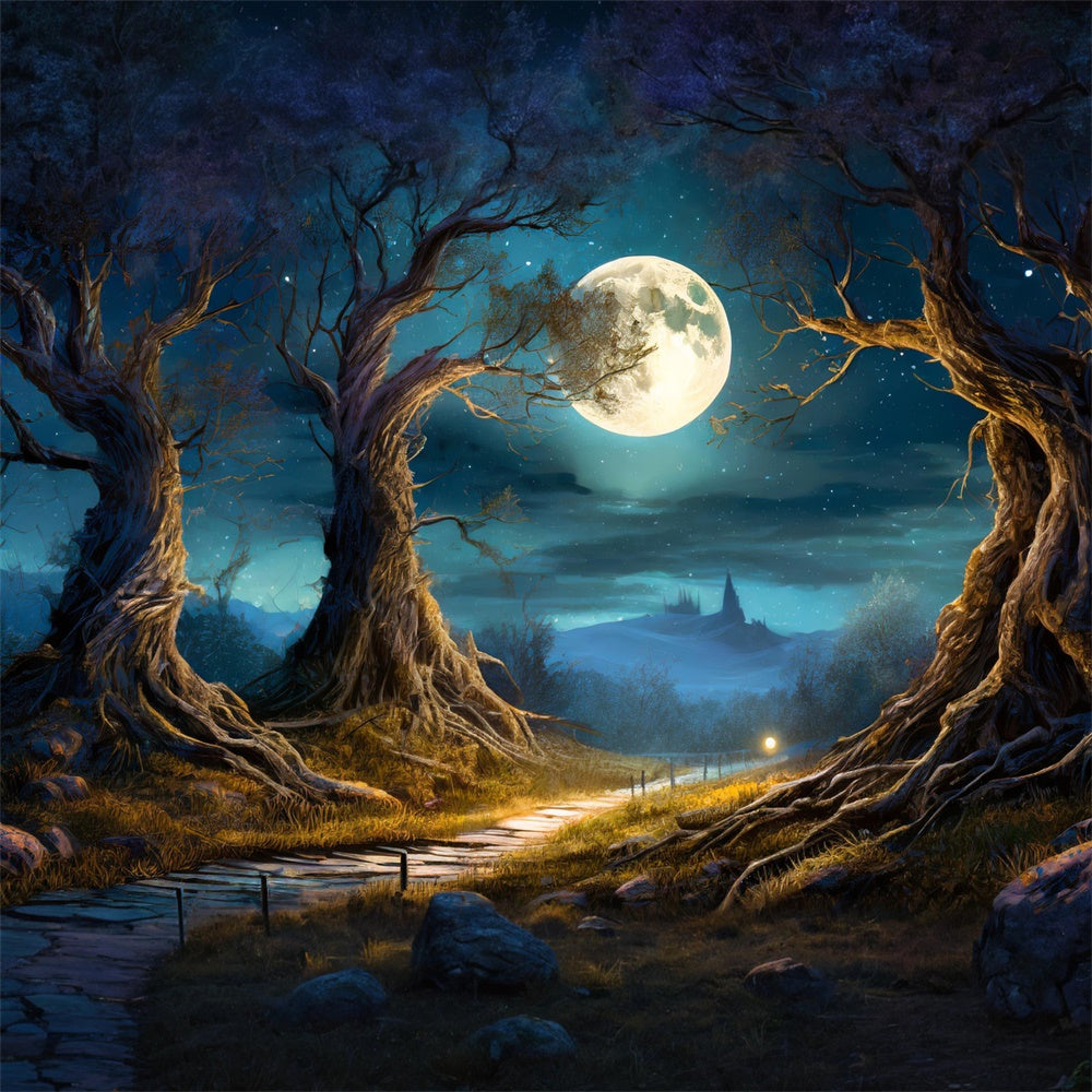 Halloween Nacht Wald Vollmond Kulisse RR7-490