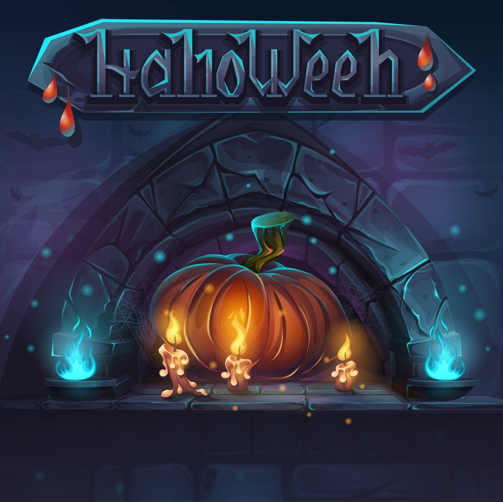 Halloween Kürbisse Kerzen Fotohintergrund RR7-499
