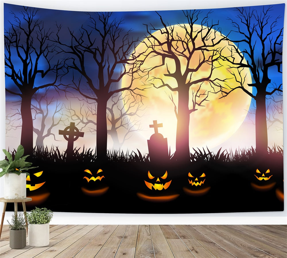 Halloween Mond Mysteriöser Friedhof Hintergrund RR7-502