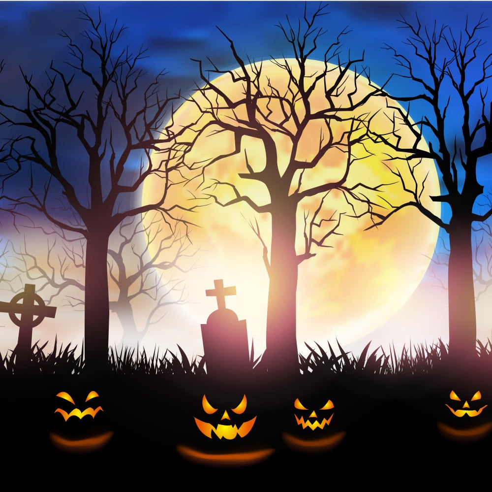 Halloween Mond Mysteriöser Friedhof Hintergrund RR7-502