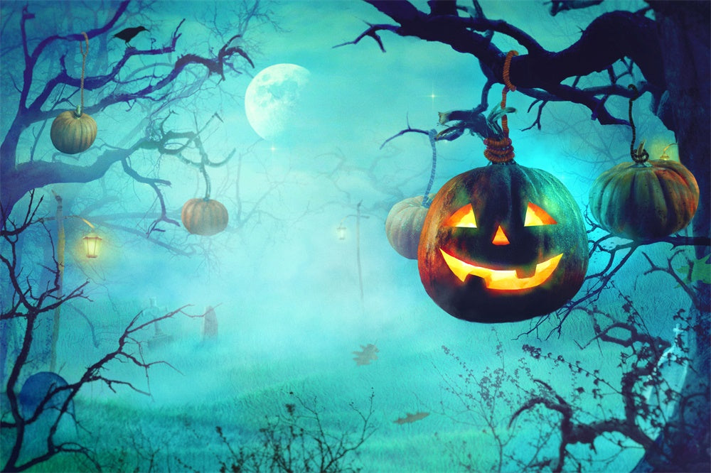 Halloween-Nebelwald-Kürbis-Hintergrund RR7-503