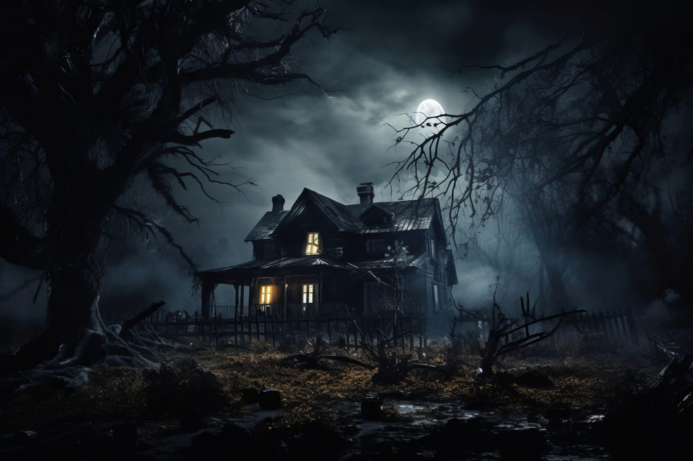 Halloween Dunkle Waldhütte Fotohintergrund RR7-59