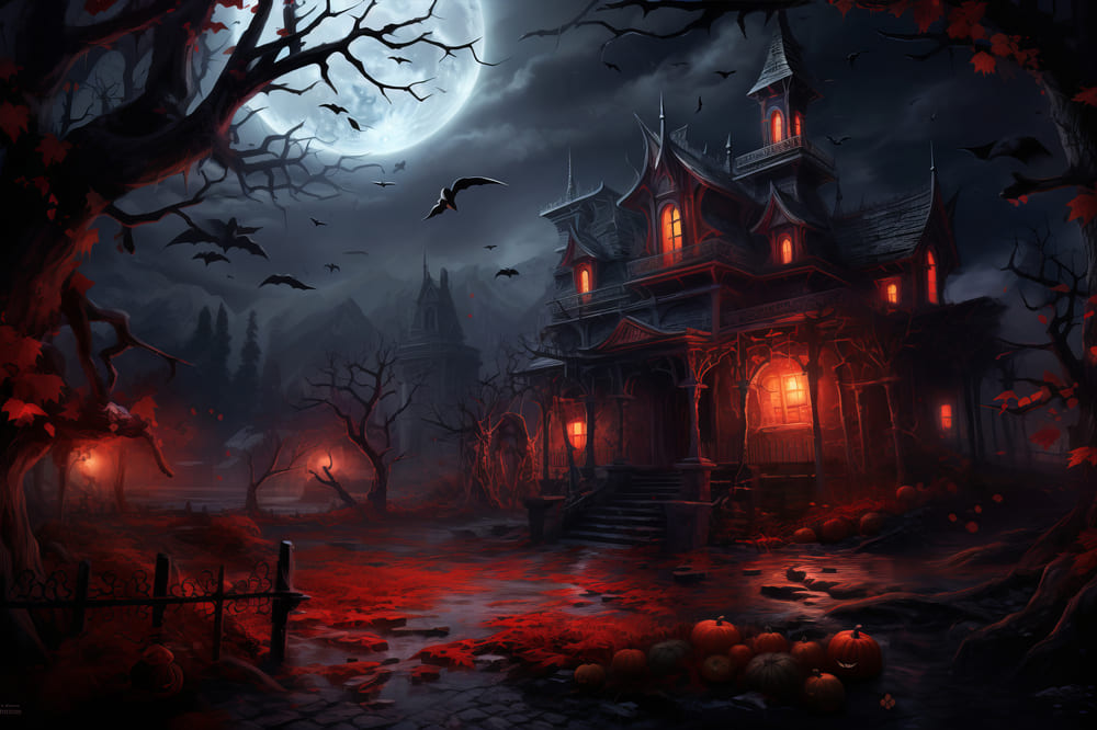 Gespenstisches Haus Halloween Nacht Mond Hintergrund RR7-61