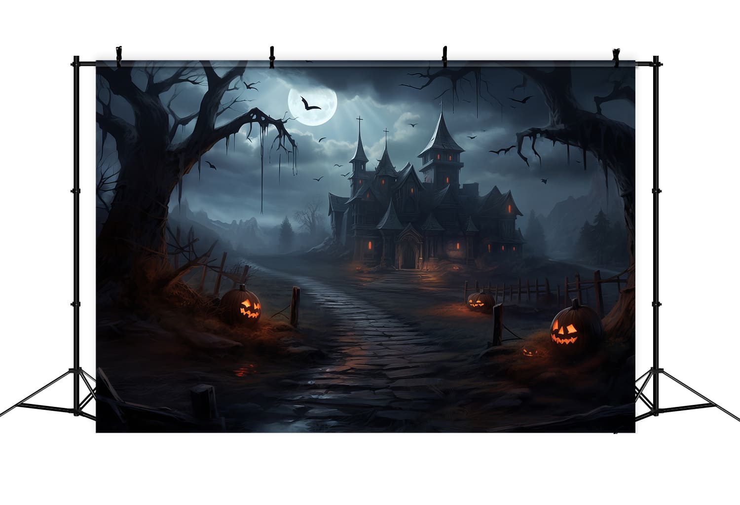 Halloween Gruseliger Friedhof Kürbisfeld Hintergrund RR7-62