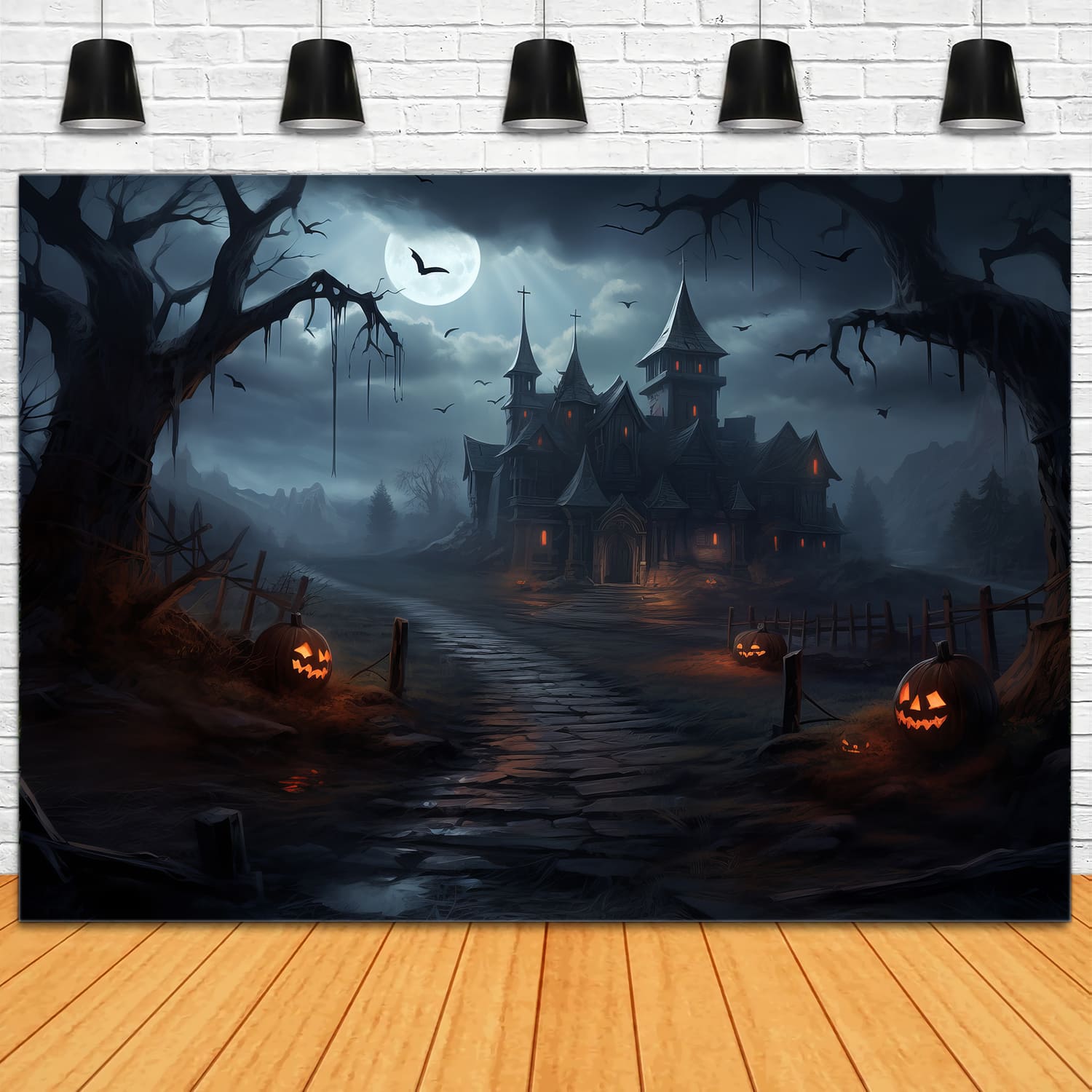 Halloween Gruseliger Friedhof Kürbisfeld Hintergrund RR7-62