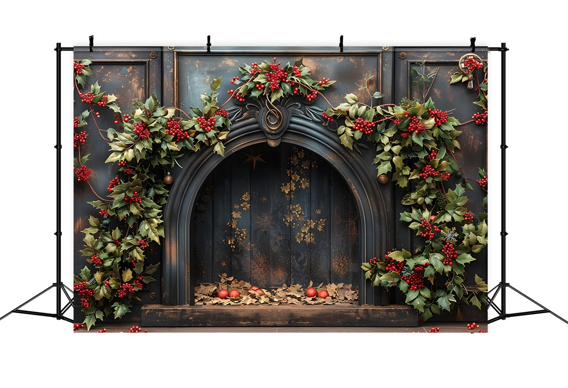 Weihnachten Stechpalme Beeren Kamin Hintergrund RR7-628