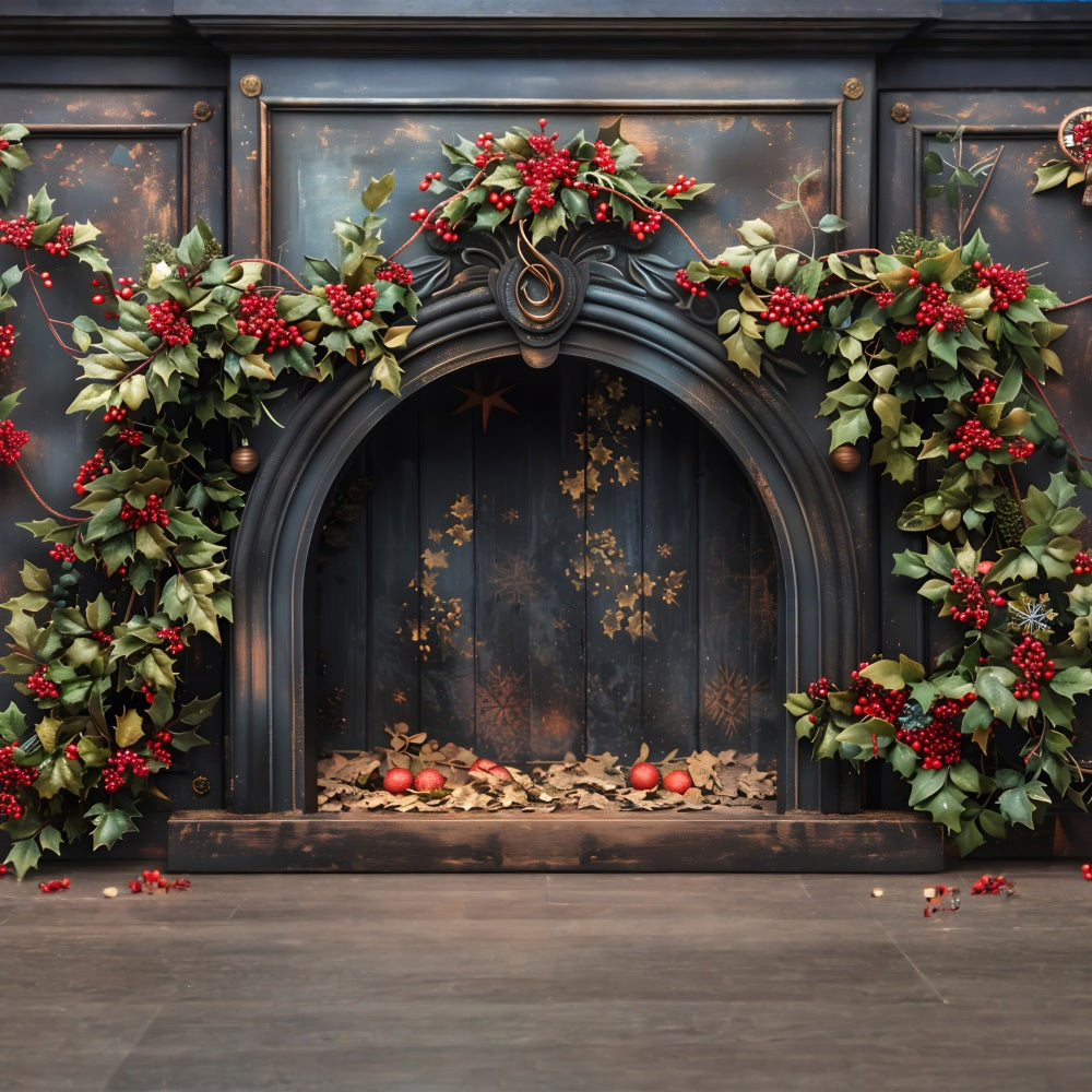 Weihnachten Stechpalme Beeren Kamin Hintergrund RR7-628