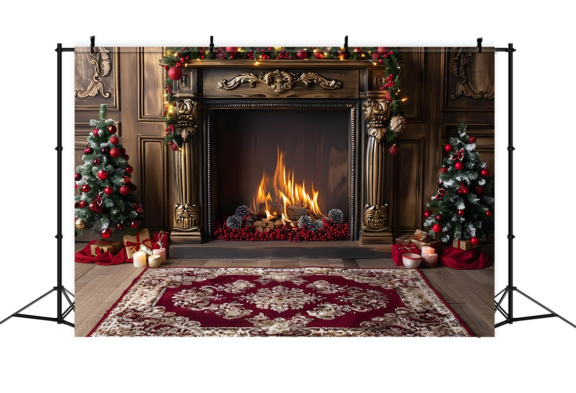 Weihnachten Elegante Kaminverzierung Rote Akzente Hintergrund RR7-631