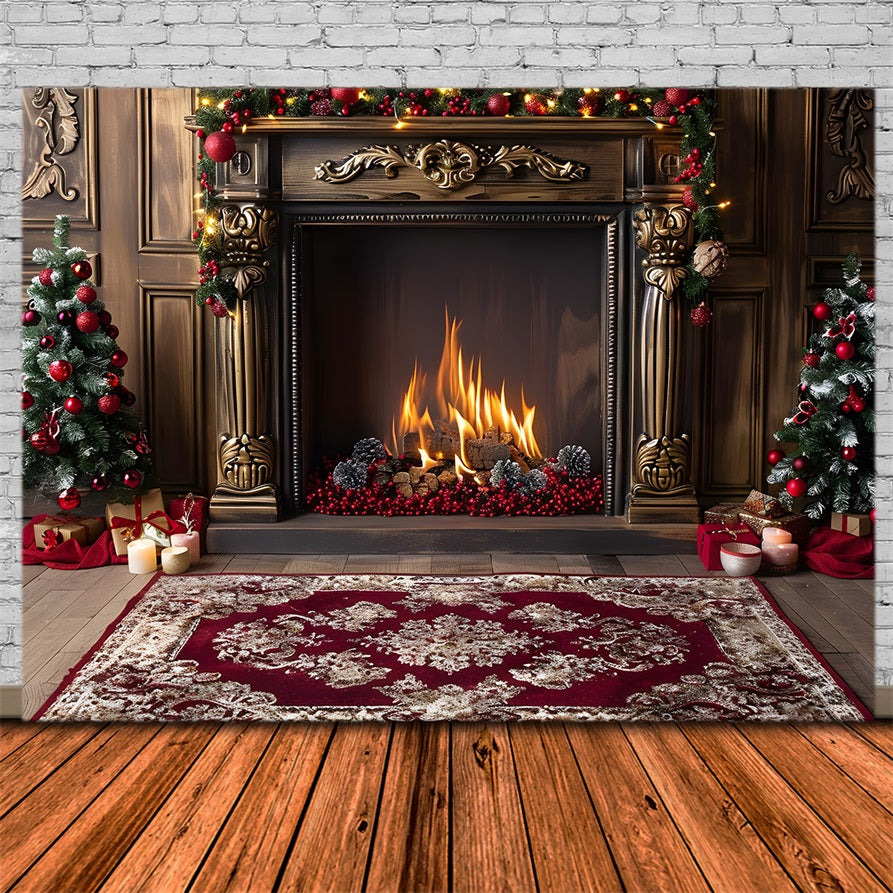 Weihnachten Elegante Kaminverzierung Rote Akzente Hintergrund RR7-631