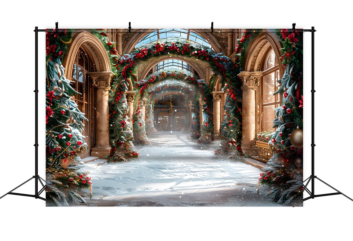 Weihnachten Eleganter Saal mit festlichen Girlanden Hintergrund RR7-634