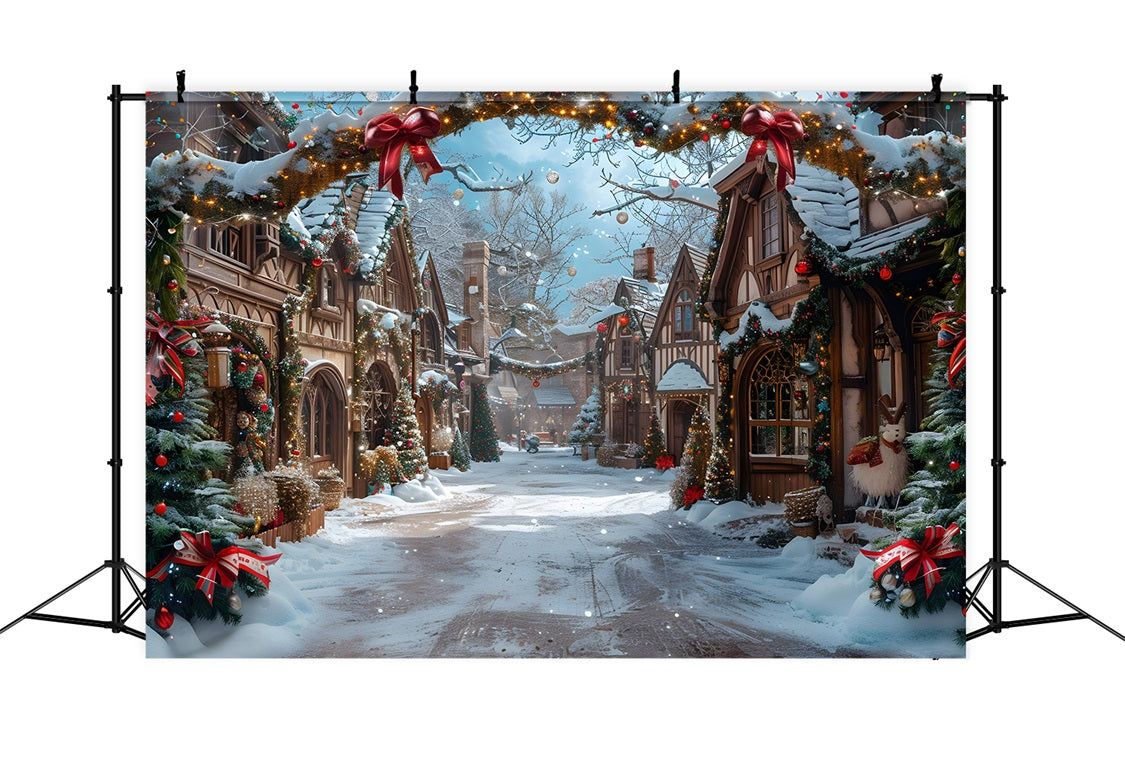 Weihnachtliche Märchendorf Schnee Hintergrund RR7-638