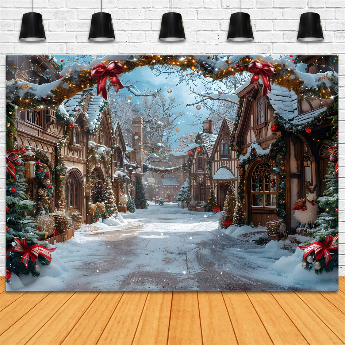 Weihnachtliche Märchendorf Schnee Hintergrund RR7-638