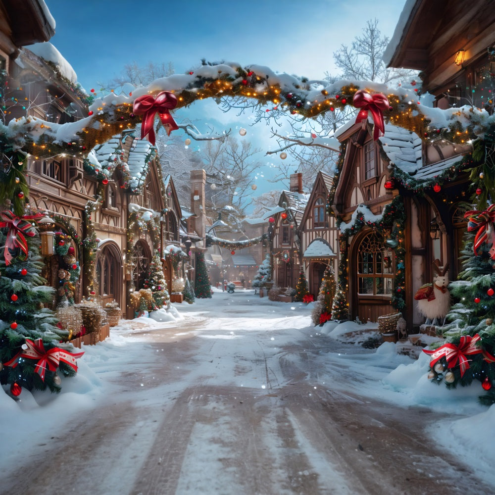 Weihnachtliche Märchendorf Schnee Hintergrund RR7-638