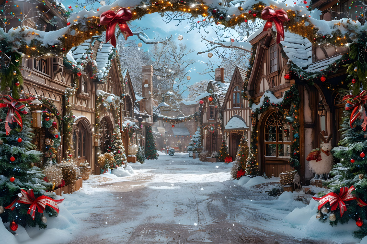 Weihnachtliche Märchendorf Schnee Hintergrund RR7-638