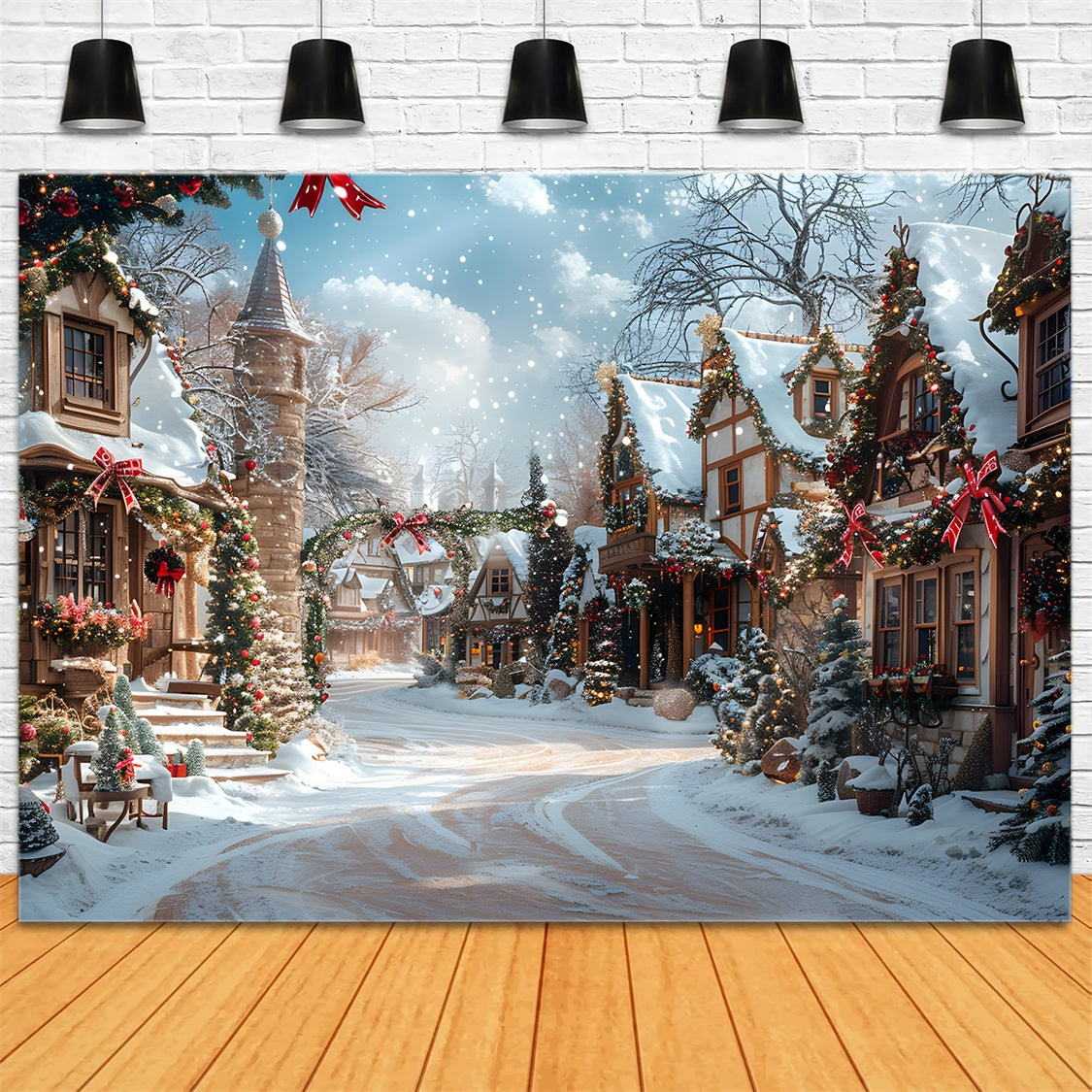 Weihnachten Magisches Dorf Straße Hintergrund RR7-639