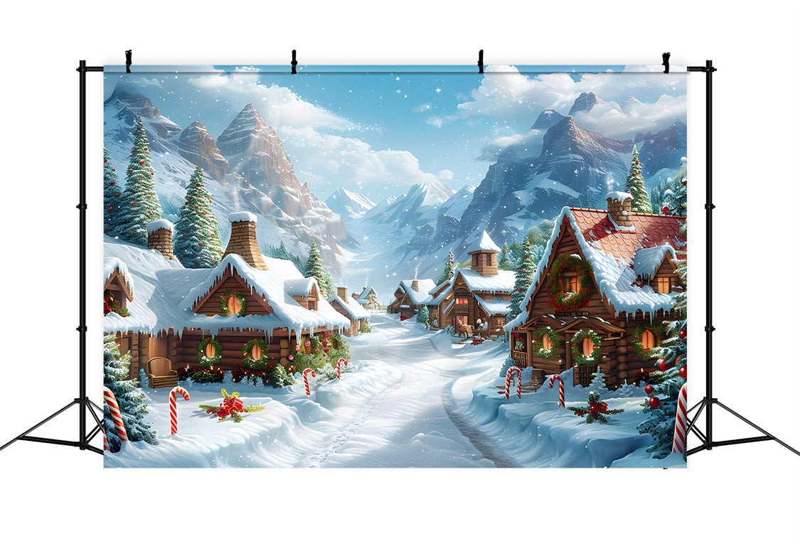 Weihnachts Alpendorf Festliche Blockhütten Hintergrund RR7-641