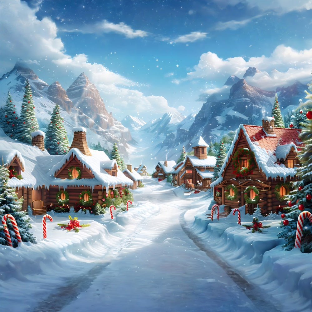 Weihnachts Alpendorf Festliche Blockhütten Hintergrund RR7-641