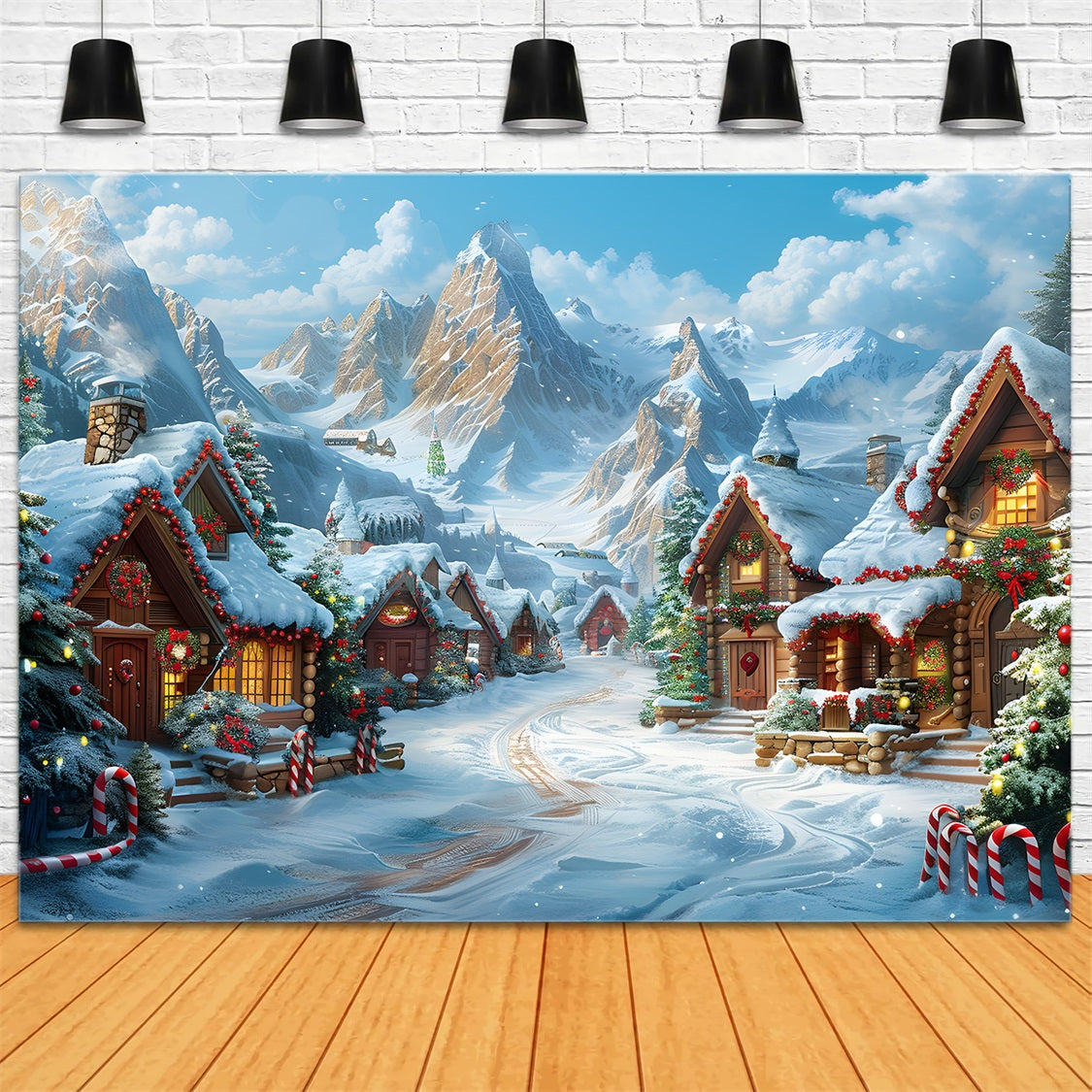 Weihnachtliches verschneites Hüttendorf Hintergrund RR7-642