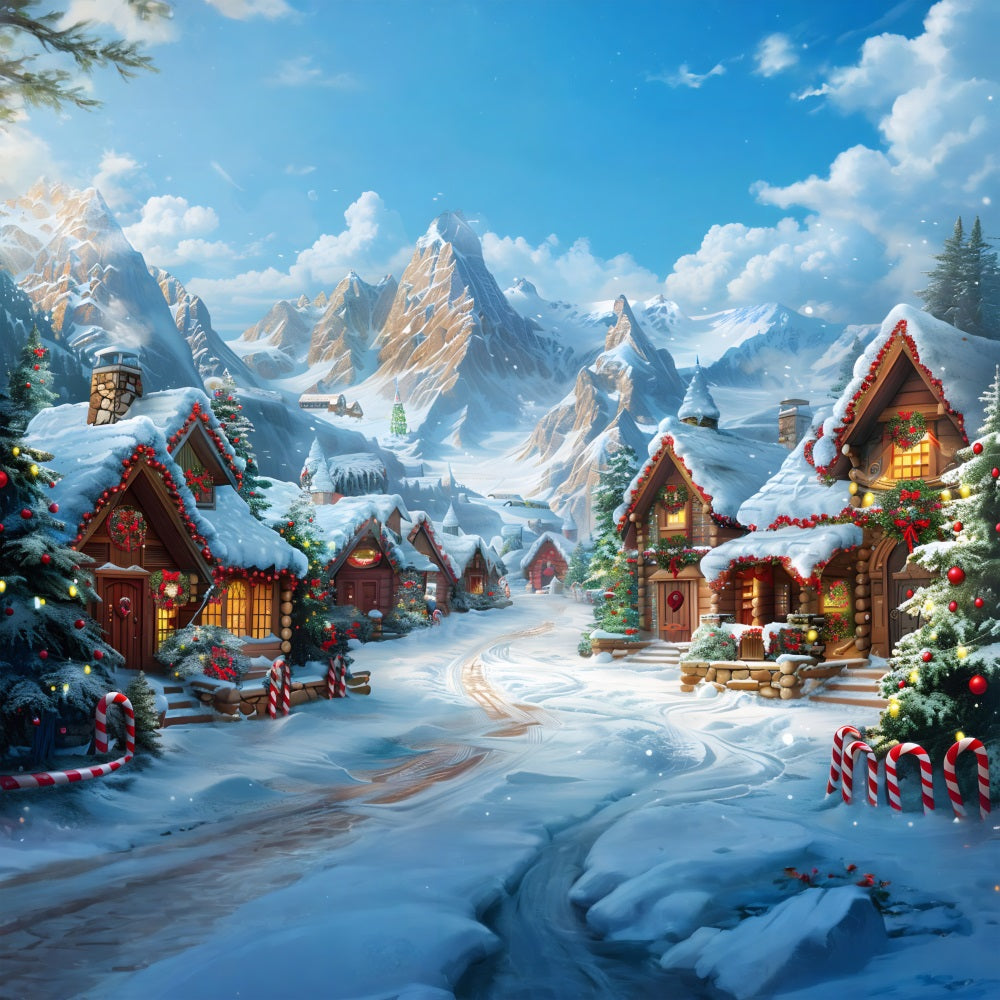 Weihnachtliches verschneites Hüttendorf Hintergrund RR7-642