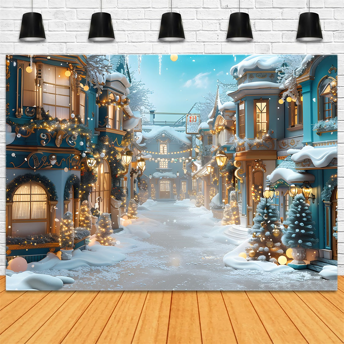 Weihnachtliches verzaubertes verschneites Dorf Hintergrund RR7-644