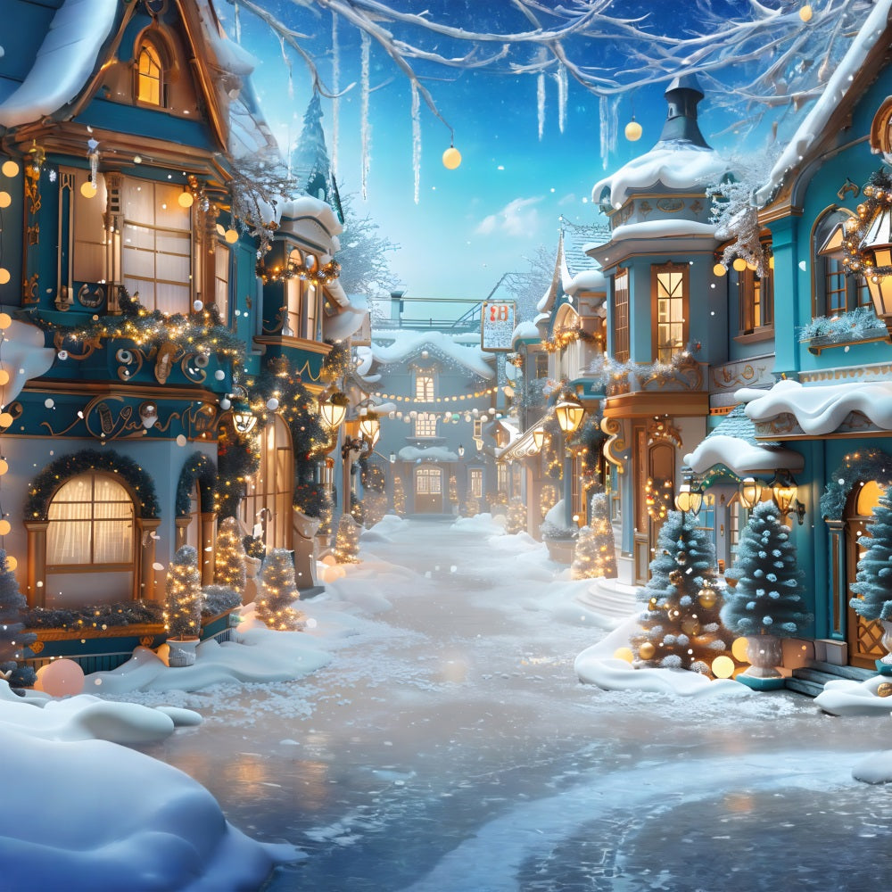 Weihnachtliches verzaubertes verschneites Dorf Hintergrund RR7-644