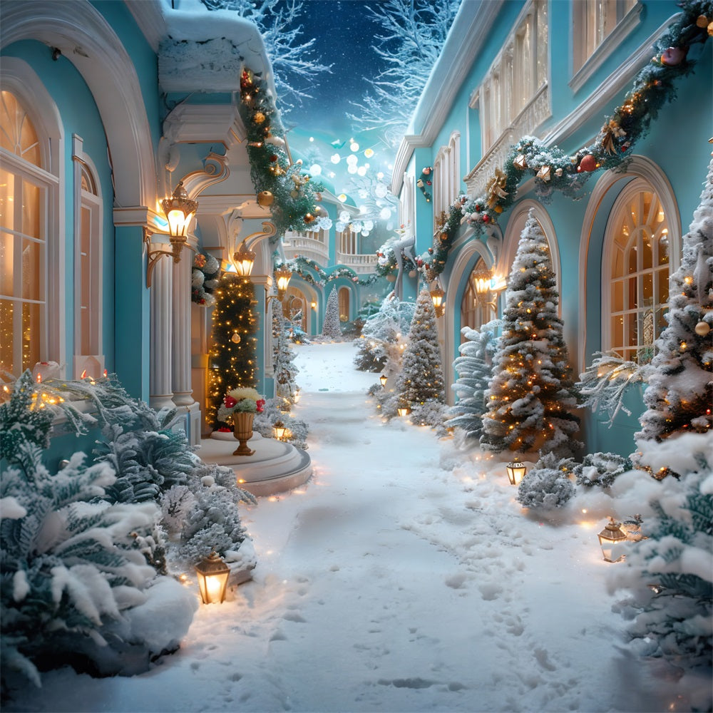 Weihnachtlicher verzauberter verschneiter Innenhof Hintergrund RR7-645
