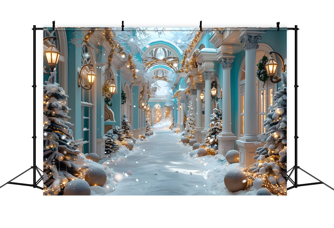 Weihnachten Eleganter blauer Innenhof Hintergrund RR7-647