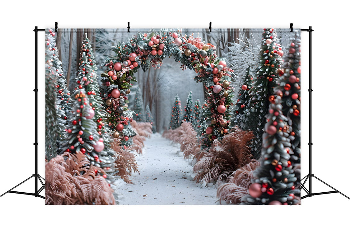 Weihnachten Rosa Gold Ornament Torbogen Wald Hintergrund RR7-653