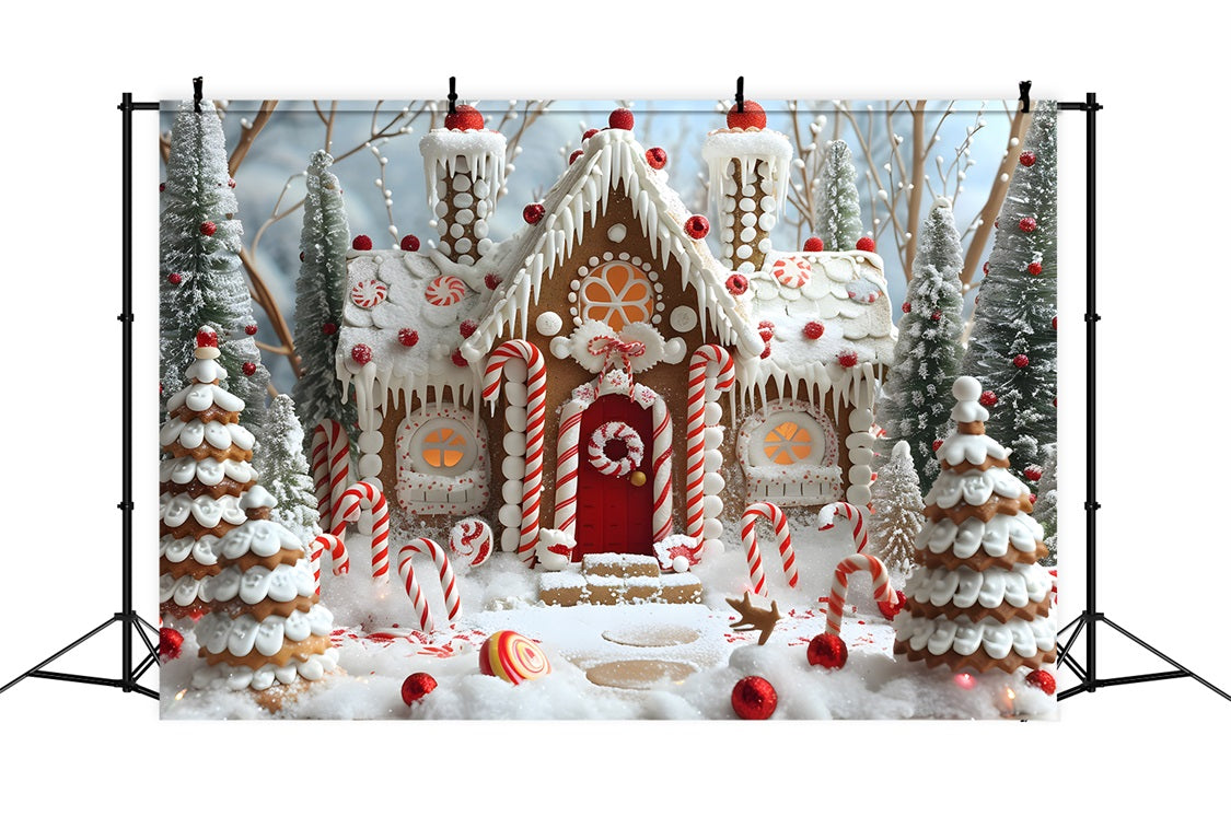 Weihnachts Lebkuchenhaus Zuckerstangen Hintergrund RR7-656