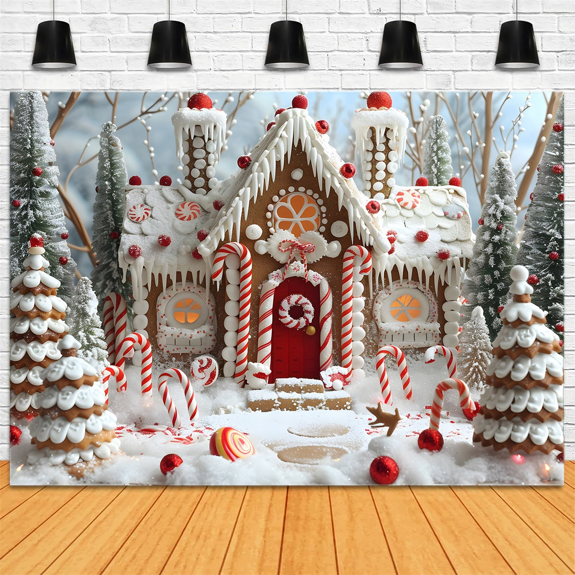 Weihnachts Lebkuchenhaus Zuckerstangen Hintergrund RR7-656