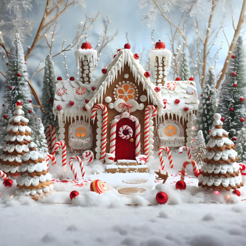 Weihnachts Lebkuchenhaus Zuckerstangen Hintergrund RR7-656