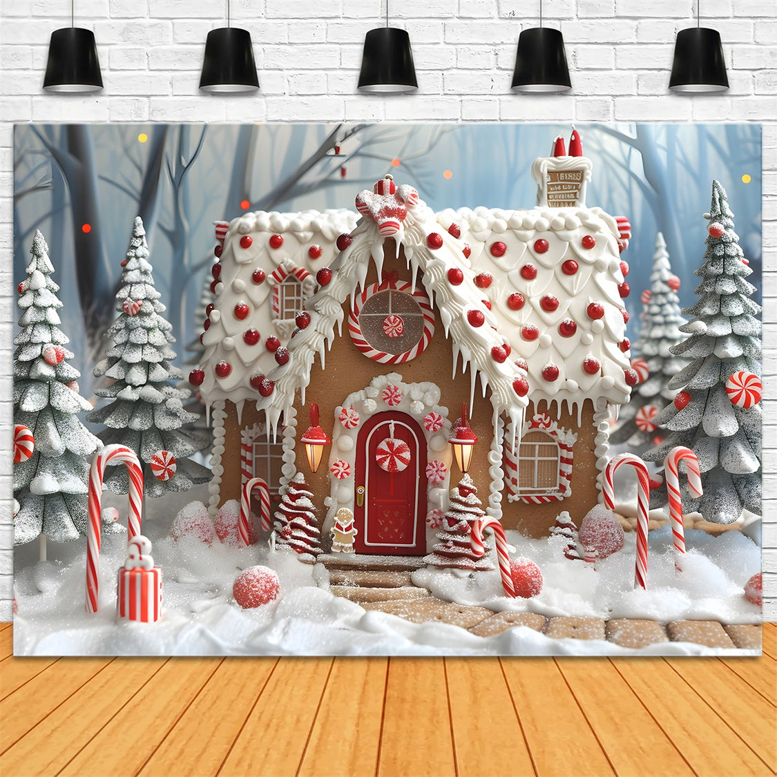 Weihnachts Pfefferminz Lebkuchenhaus Hintergrund RR7-658