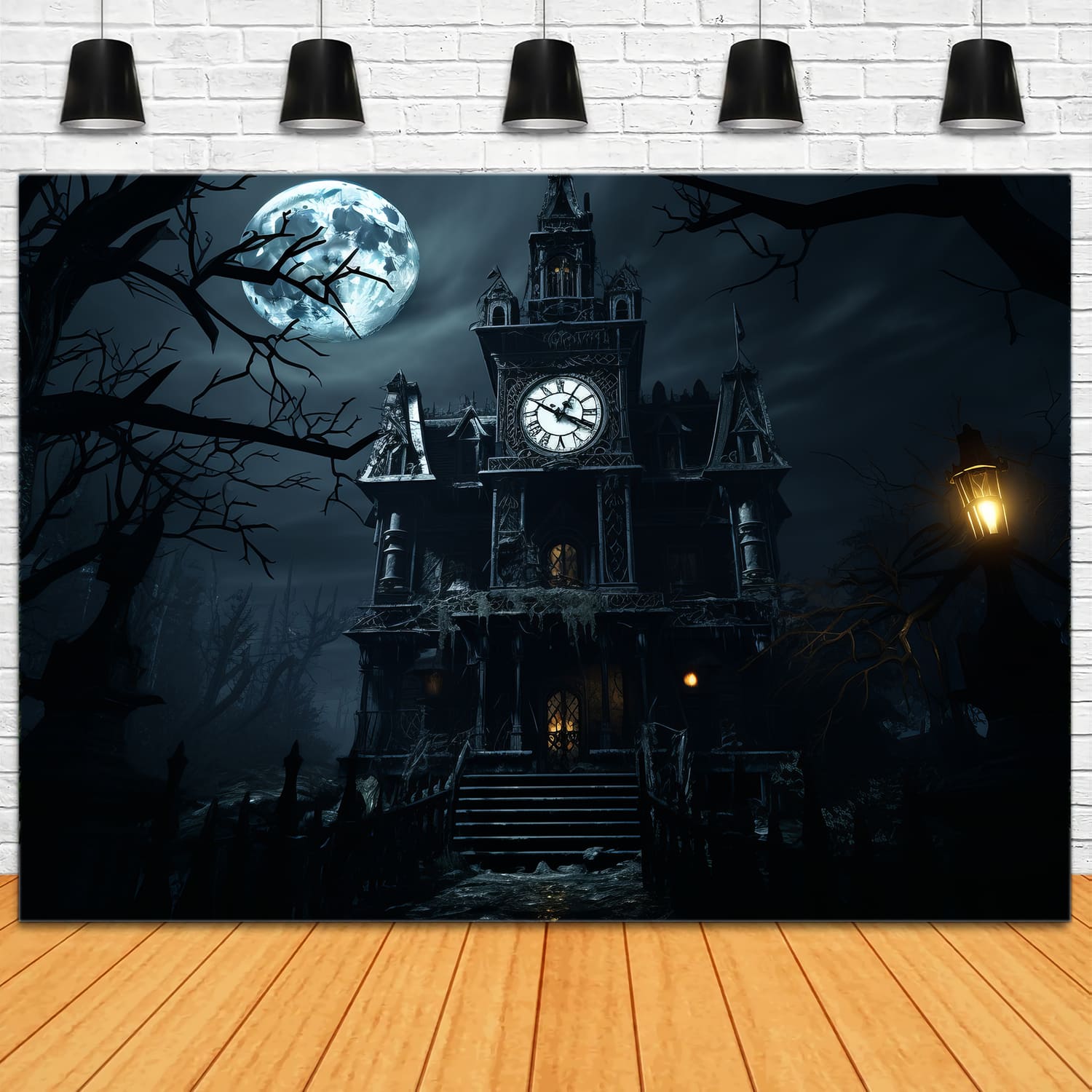 Halloween Mitternachtsmond Geistervilla Hintergrund RR7-67