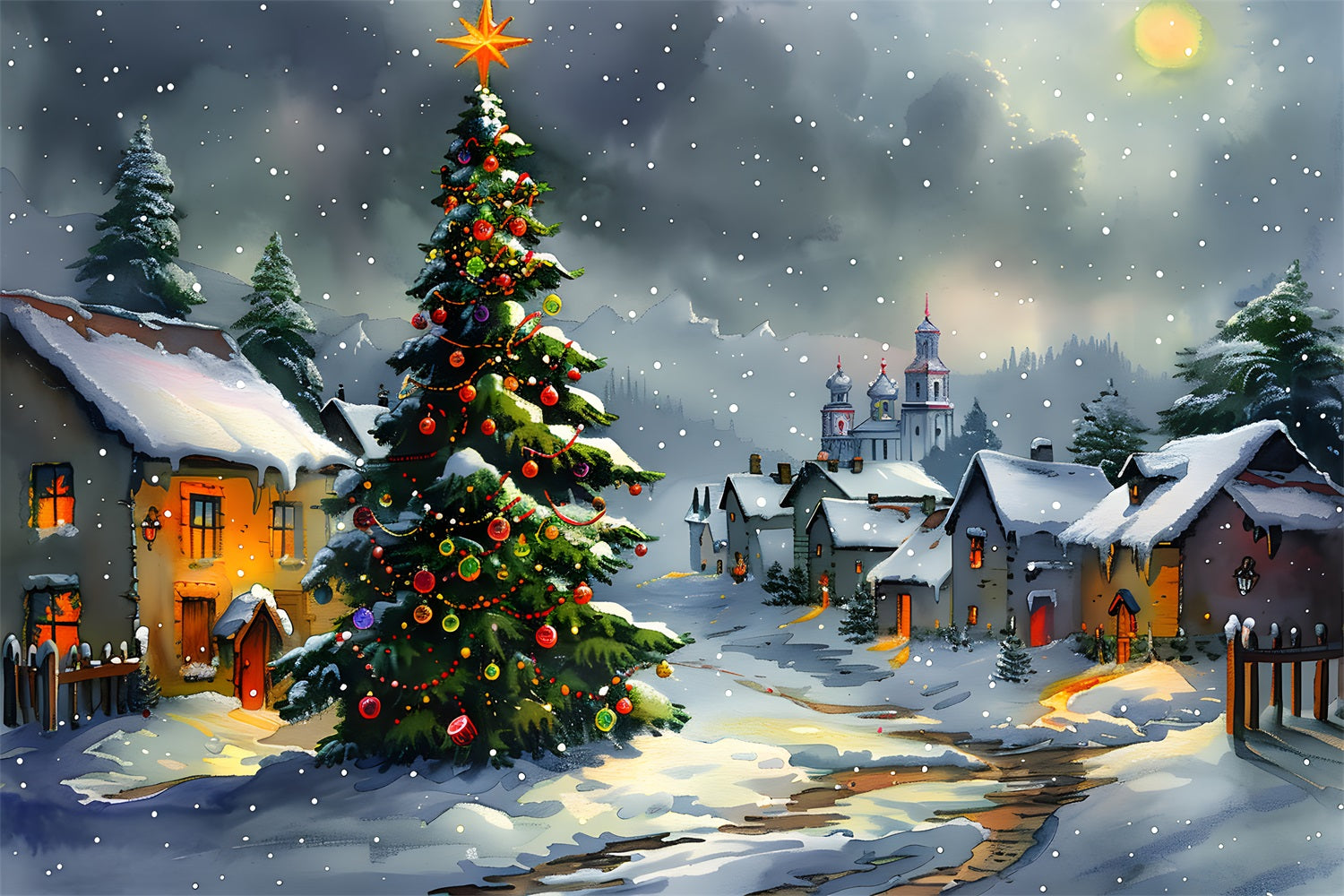 Weihnachtsabend auf dem Dorf Hintergrund RR7-671