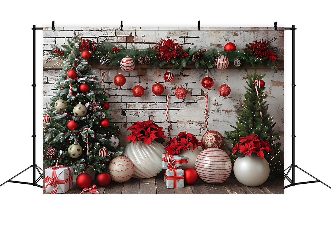 Weihnachten Rustikale Backsteinmauer Rot Weiß Ornamente Hintergrund RR7-677