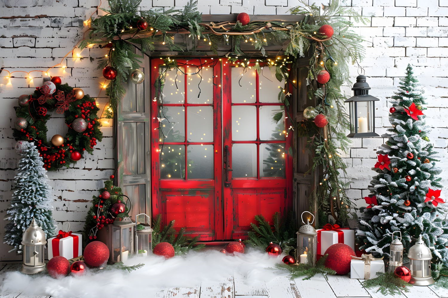 Rustikale rote Weihnachtstür Hintergrund RR7-691