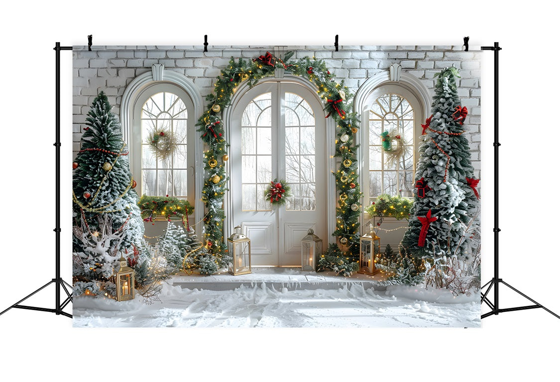 Weihnachtlicher verschneiter Türbogen Hintergrund RR7-694