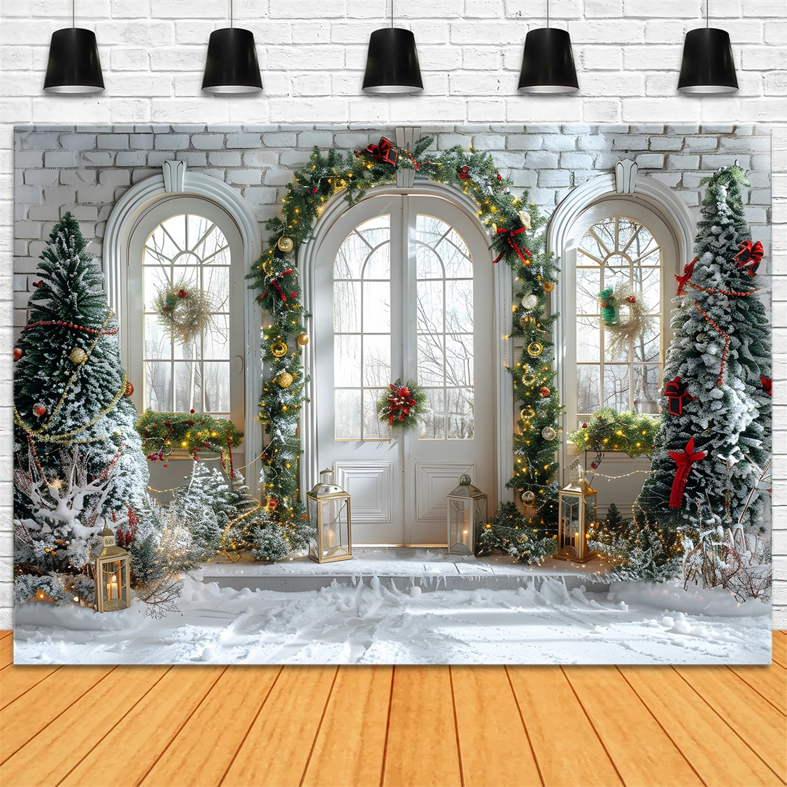 Weihnachtlicher verschneiter Türbogen Hintergrund RR7-694