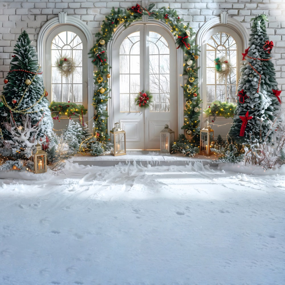 Weihnachtlicher verschneiter Türbogen Hintergrund RR7-694